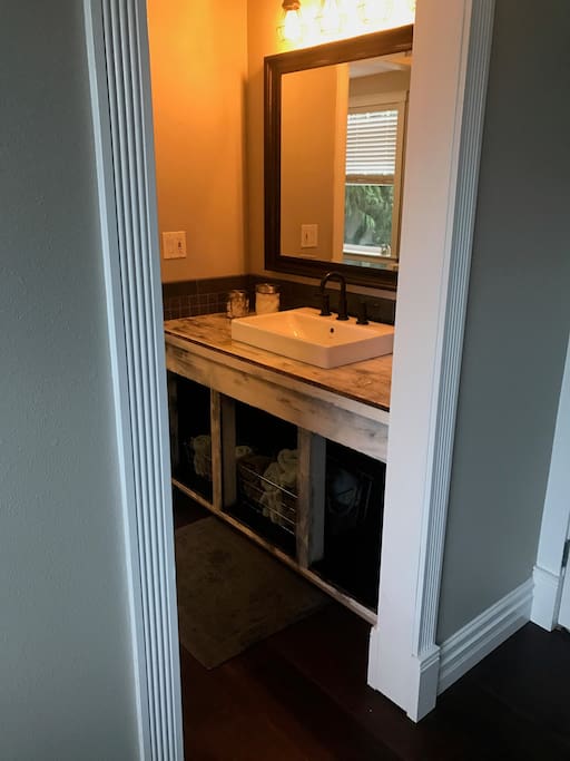 Newly remodeled bathroom w first aid kit, make-up remover and more