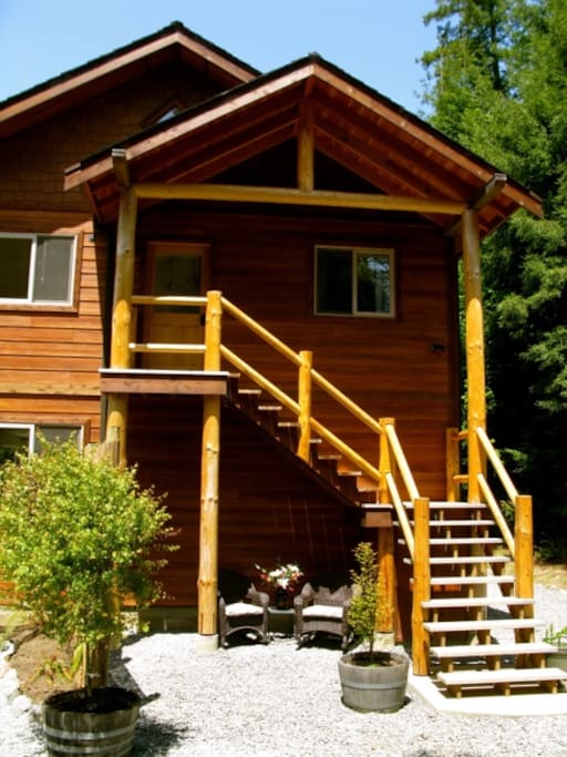 Semi-private entrance into our Upper Redwood Chalet