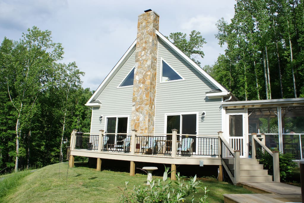 Wraparound porch on front of house.