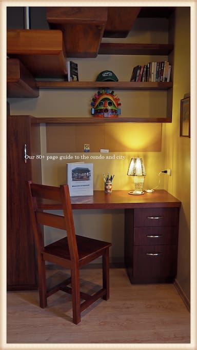 Custom built desk, bookcase, chair, and wardrobe