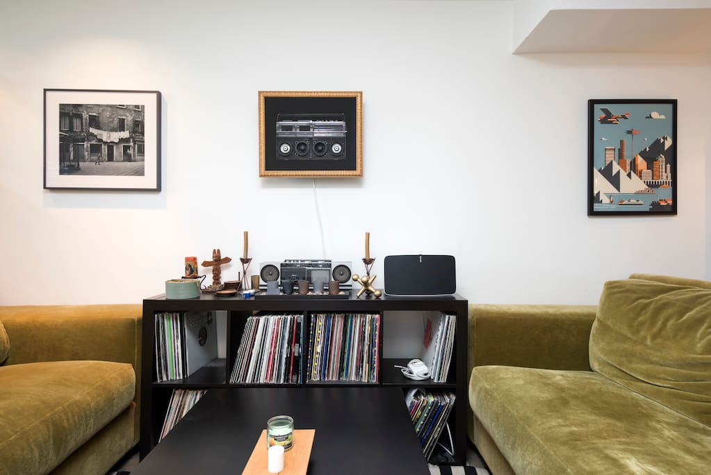 Great working space on ground floor with wifi, natural light, and wireless speakers.