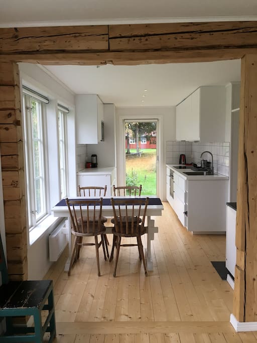The kitchen and dining room