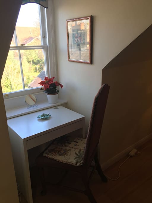 Desk in window with lovely garden view