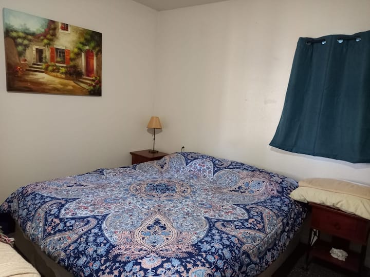 Cama tamaño king muy cómoda.  Es una zona muy tranquila.  ¡Ideal para dormir!