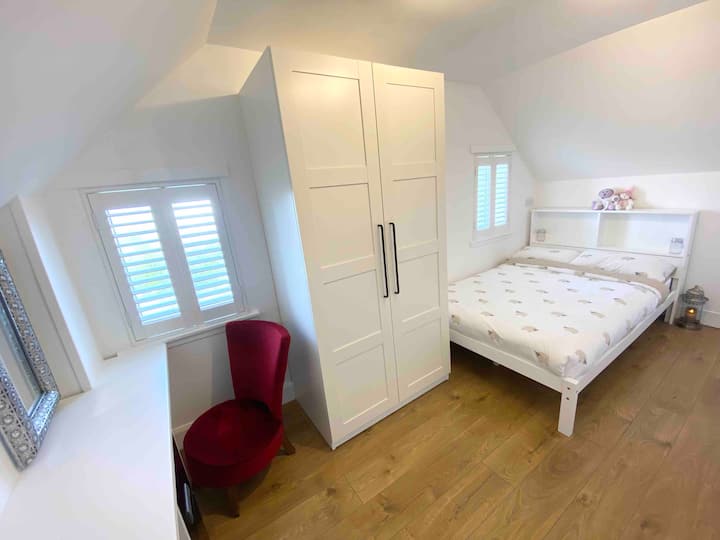 The third bedroom has a UK small double bed, perfect for two children or one adult. There is also desk space with printing service available. 