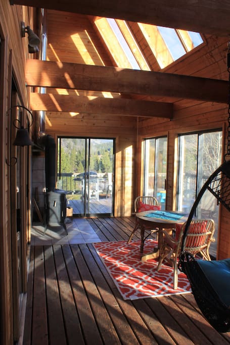 Solarium with wood burning stove