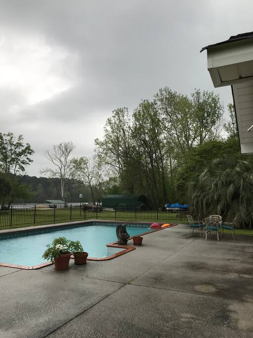 Rainy day by pool