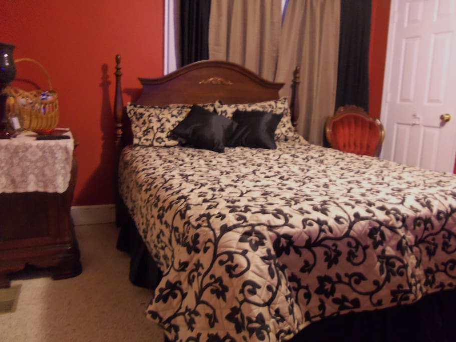 Taupe and black quilt.