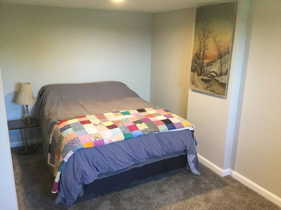 Brand new full size mattress, in your own private room with your own level in the basement.