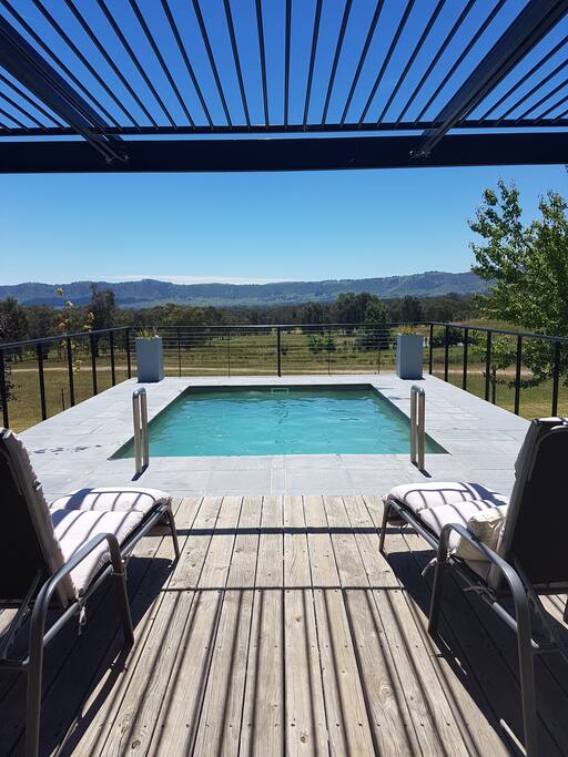View from the deck with shared pool and the Murmungee basin in the background.