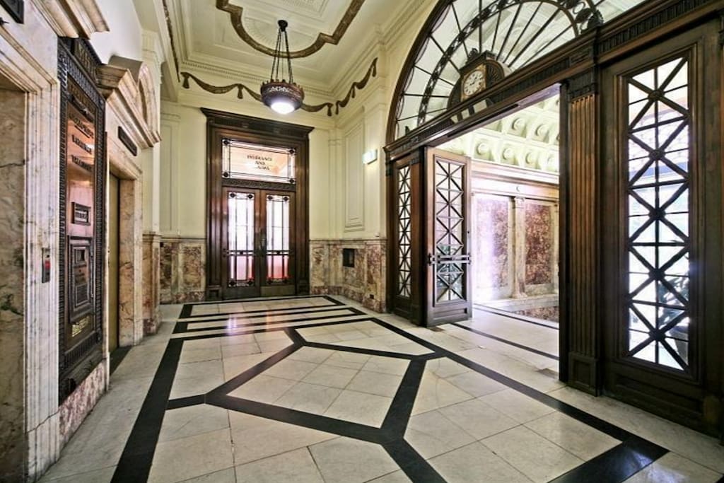 Marbled lobby as you enter the building