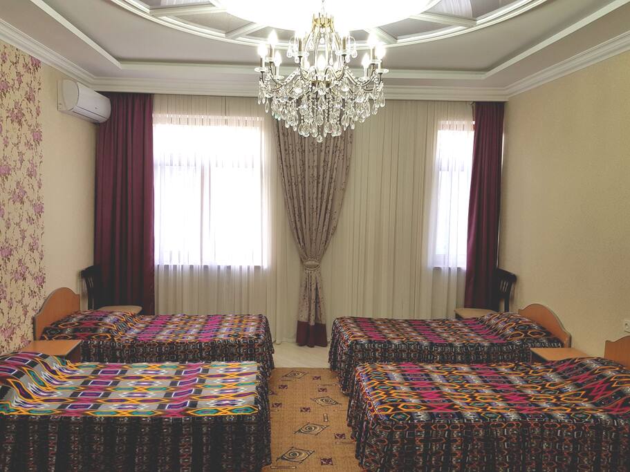 Family room for 4. $18 per person.
Special price for family $60 for a room.
(Extra bed-sofa is available for this room for $10 only). Kid's entertainment as toys, drawing books etc available