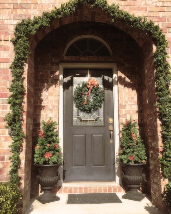 Front door with Christmas decorations