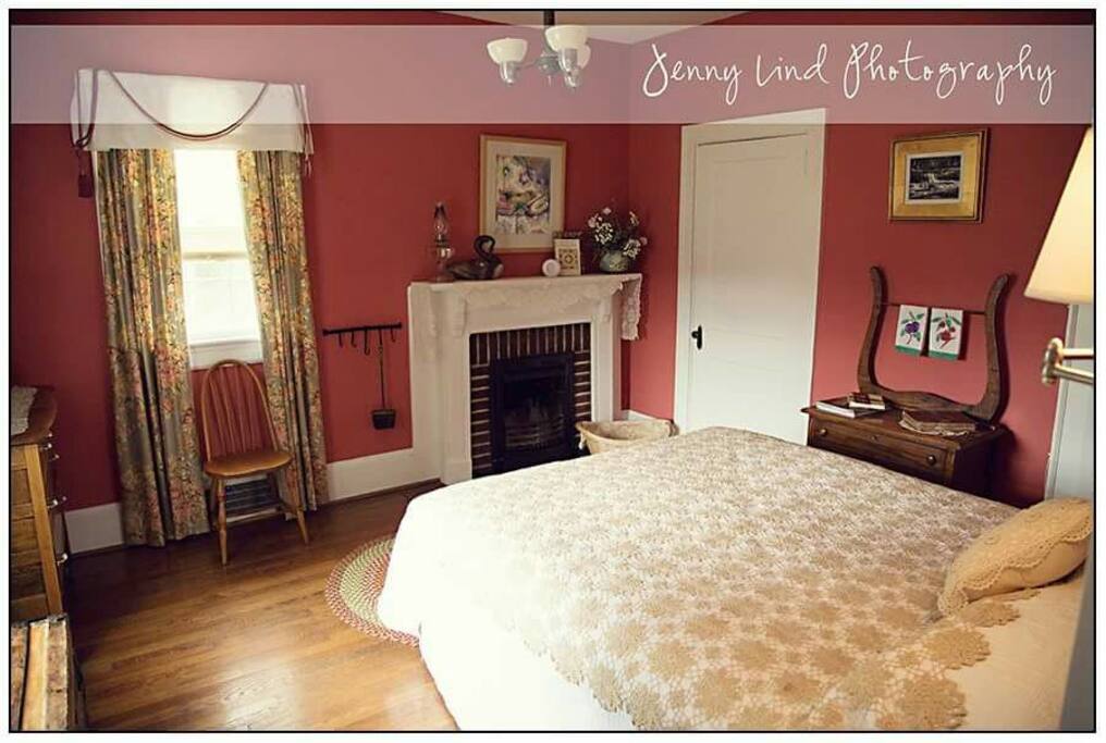 Ruby Room features Craft Style oak furniture in honor of era of home's construction in 1924.