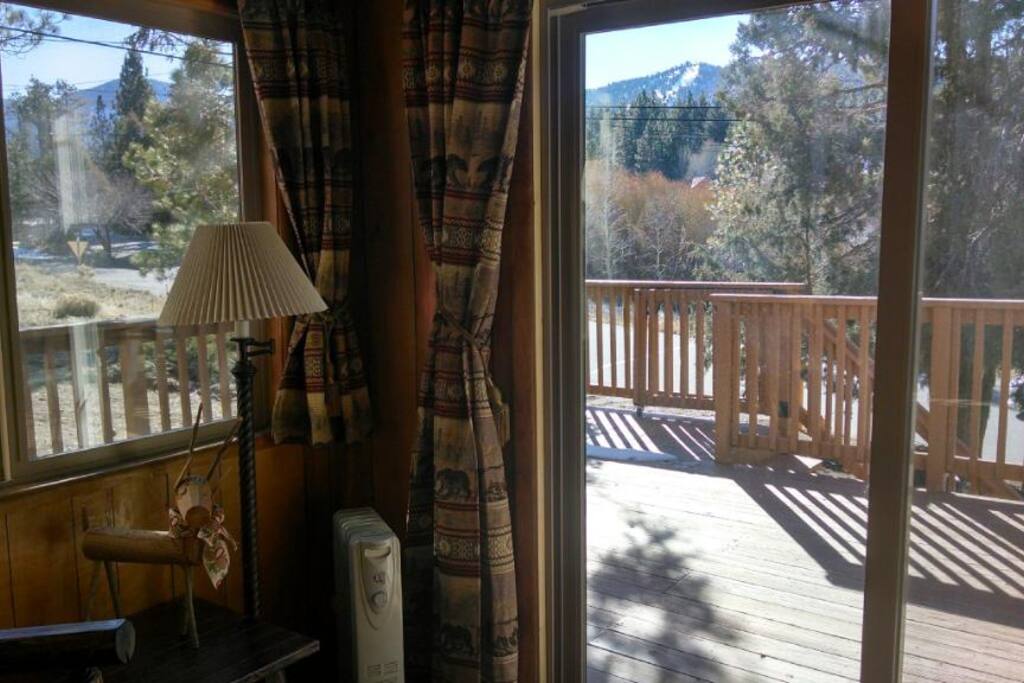 View of Bear Mt. and Snow Summit from alcove and deck