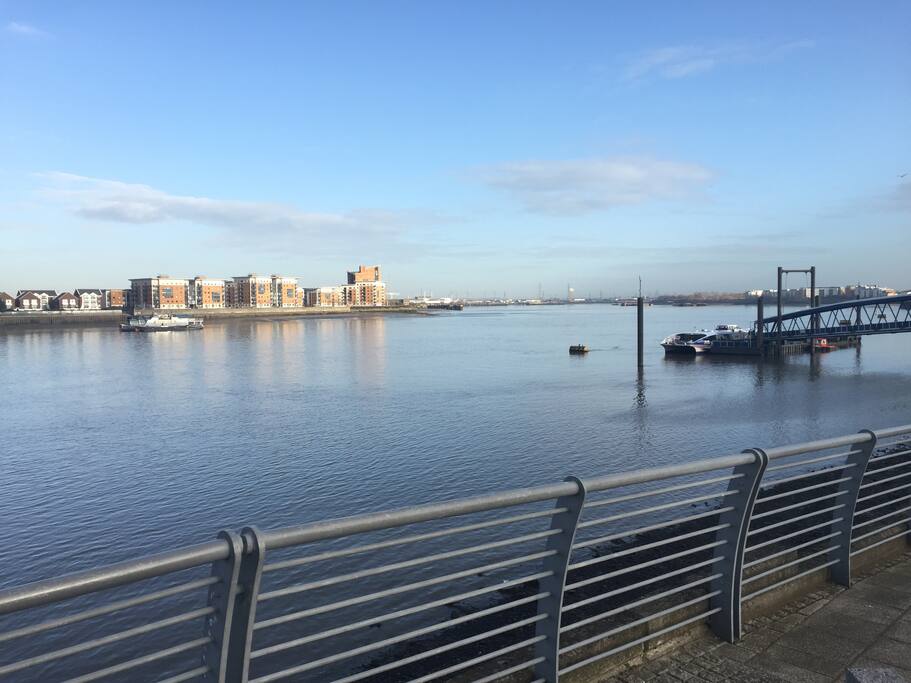 Woolwich Arsenal Pier (where you can catch the Thames Clippers: The River-Bus (Boat) service into London Center. It is locate 7minutes walking distance from home
