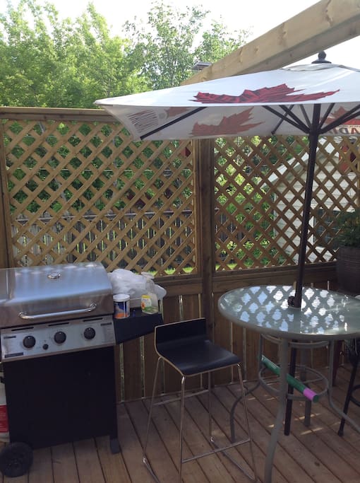 Bbq and eating area are for guests use. Propane at no extra cost.