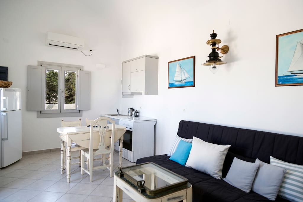 Living room and kitchen.
