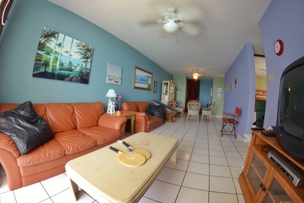 Living room and dining room area