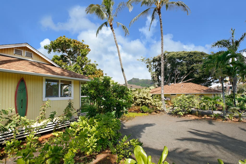 Two Cottages a block from the ocean, with a mountain view of Sleeping Giant or Nounou