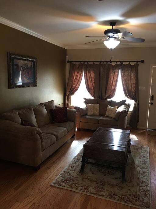 View of the living room from the kitchen.