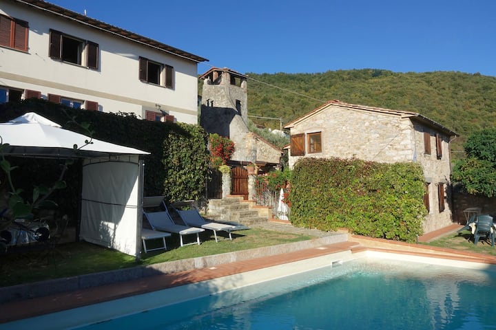 Rustic pool and pool house