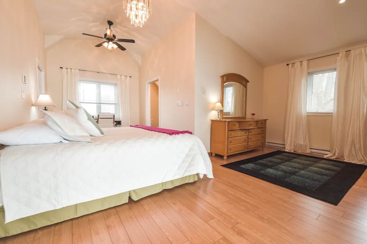 جناح رئيسي مع سرير بمقاس كينج كامل مع ملاءات فاخرة وخزانة ملابس