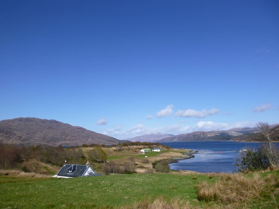 Looking east across Carna towards Ben Resipole towards Carna Cottage