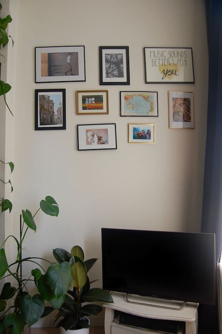 TV and gallery wall.