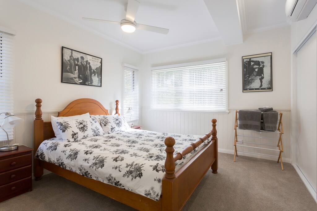 Bedroom 1 - queen size bed, big wardrobe, draws, air-conditioning and fan.