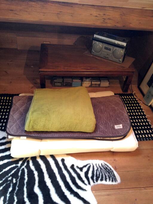 single futon for additional guest and low table from Japan