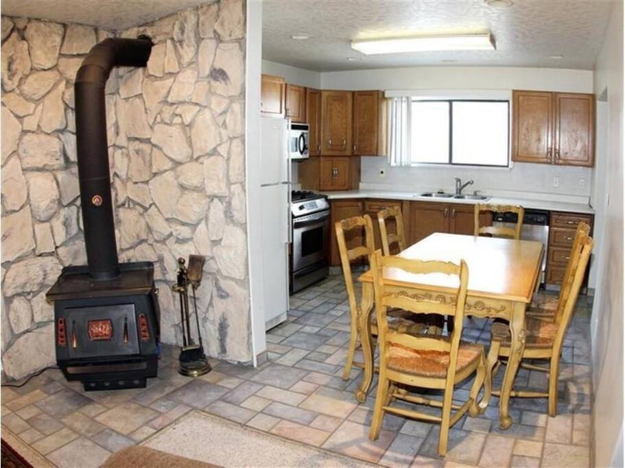 Dining area and wood-burning