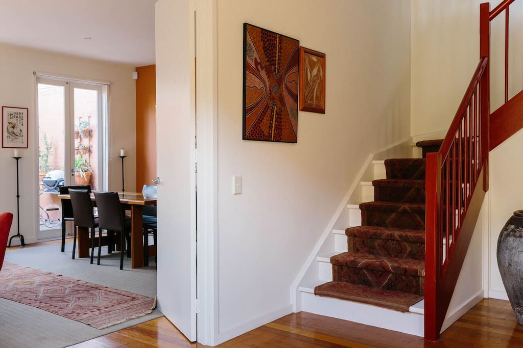 Open the front door - large entrance hall looking through to the dining/sitting/courtyard