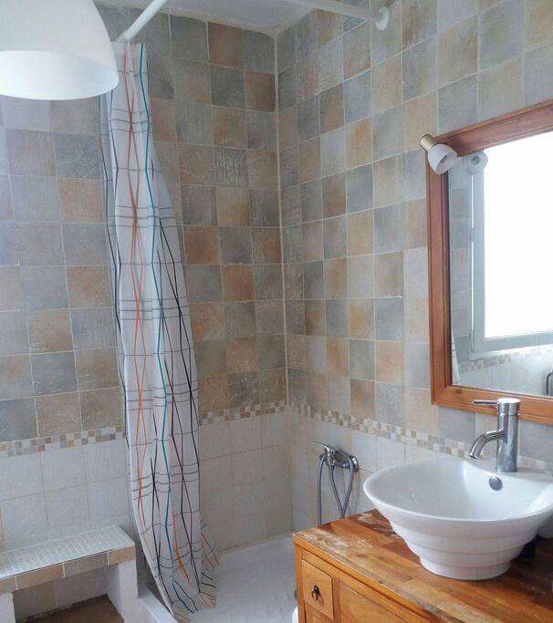 Salle de douche, avec un wc et un lavabo