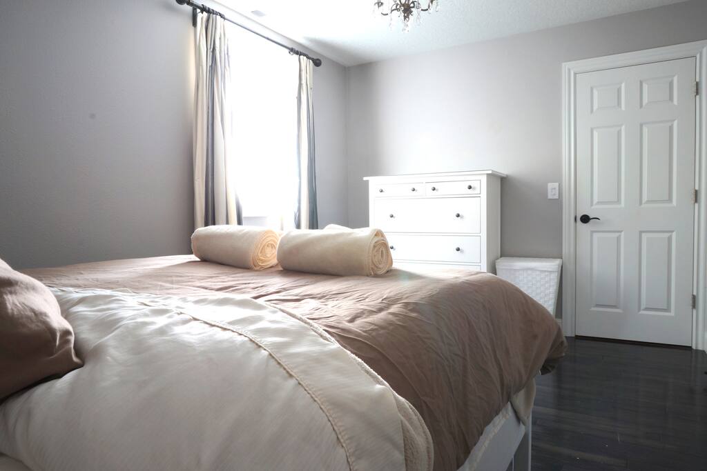 Large bedroom with dresser and closet