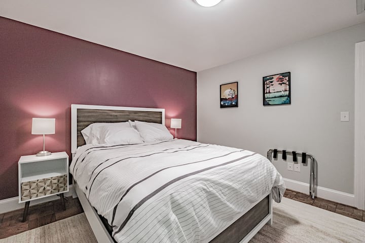 Bedroom with a queen bed.