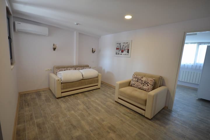 SALA DE ESTAR CON SOFÁ. ESTOS SOFÁS TAMBIÉN SE PUEDEN USAR COMO CAMA. 
