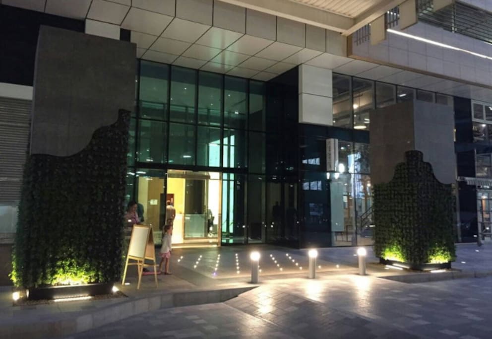 The entrance to the building