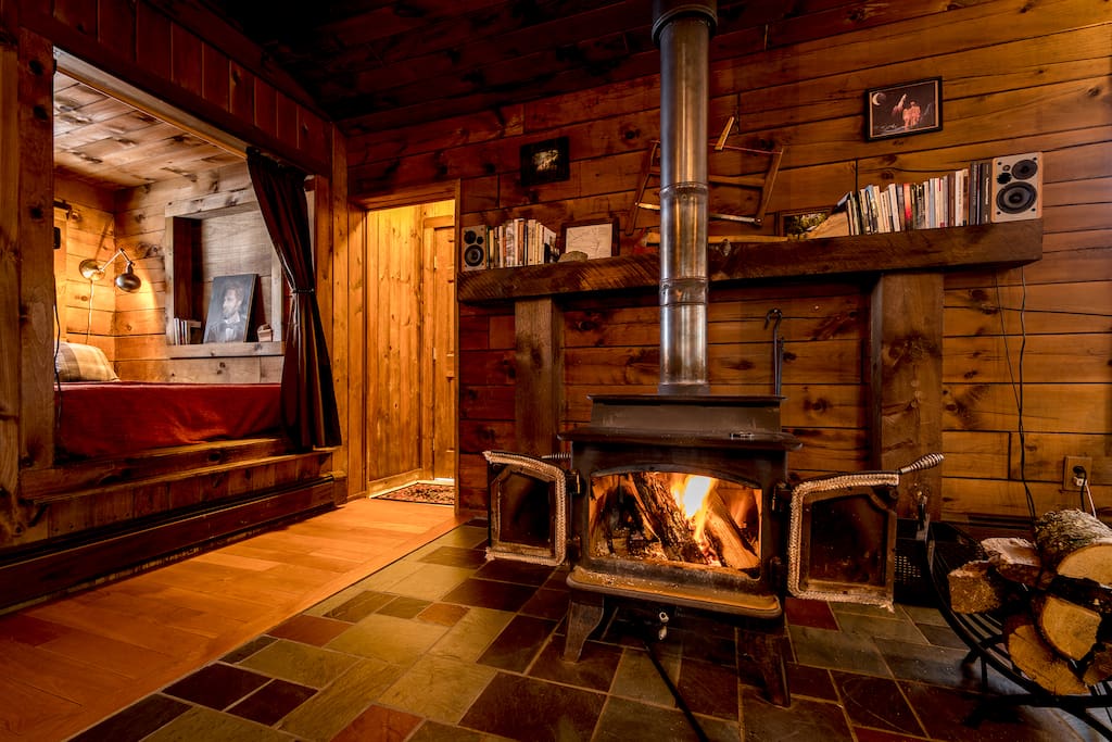 The wood burning stove and the nook.