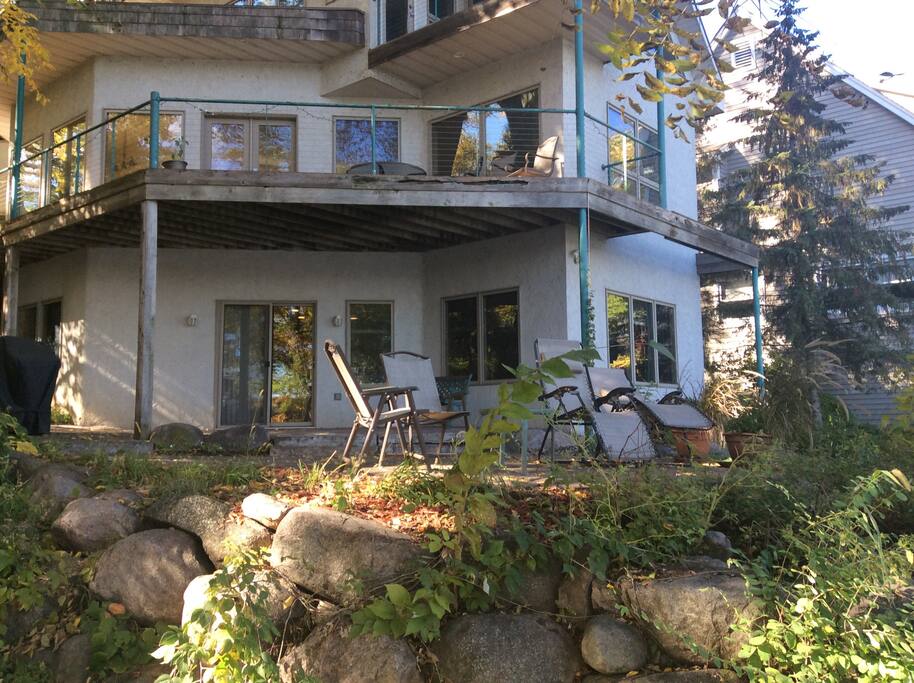 View of lake side walkout private patio entrance.