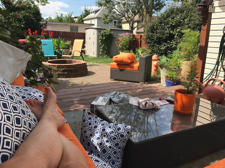 Large deck and a private fenced in back yard. (Liability Waiver required for use of fire pit)