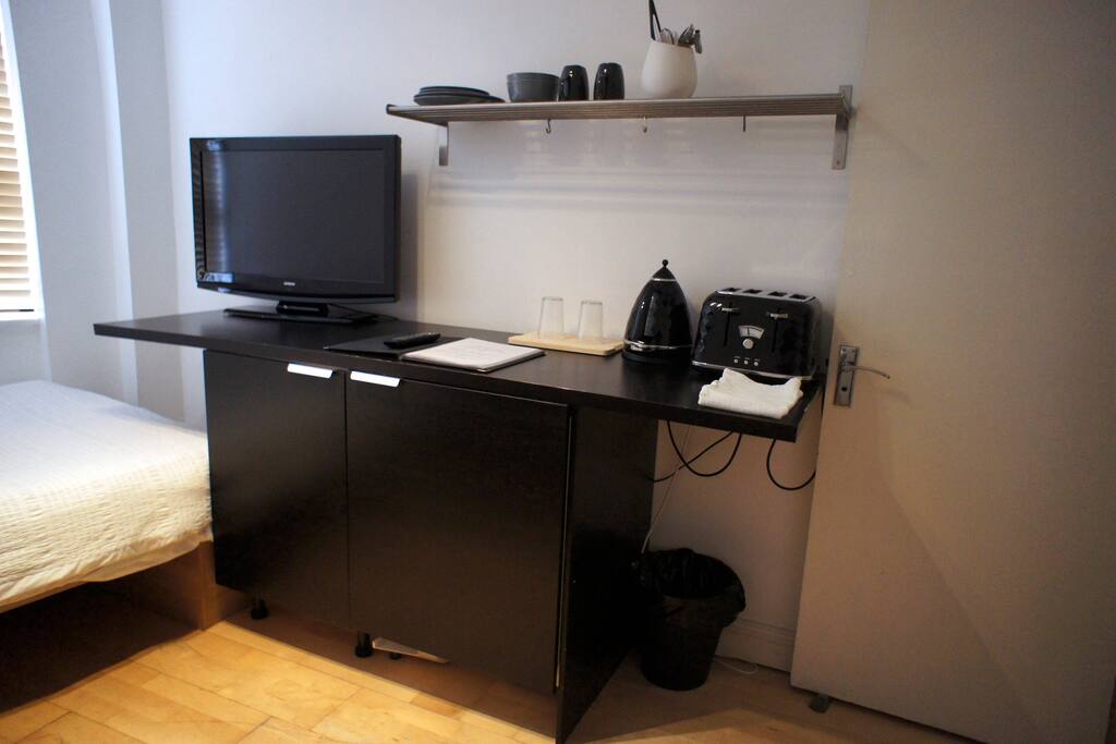The Kitchenette - Note: running water is from the bathroom and there is no oven or stove top.