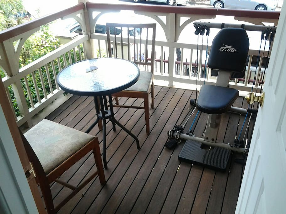 Veranda with gym equipment