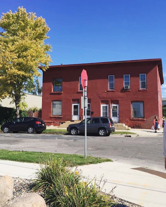 Only red building in the area, makes it easy to spot.