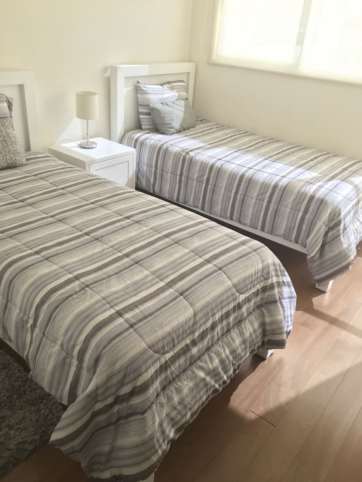 Chumba cha pili cha kulala chenye vitanda viwili vya mtu mmoja 