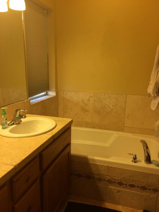 Master bathroom with tub and shower