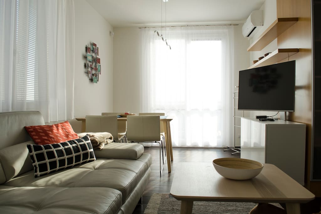 Living room with adjustable TV