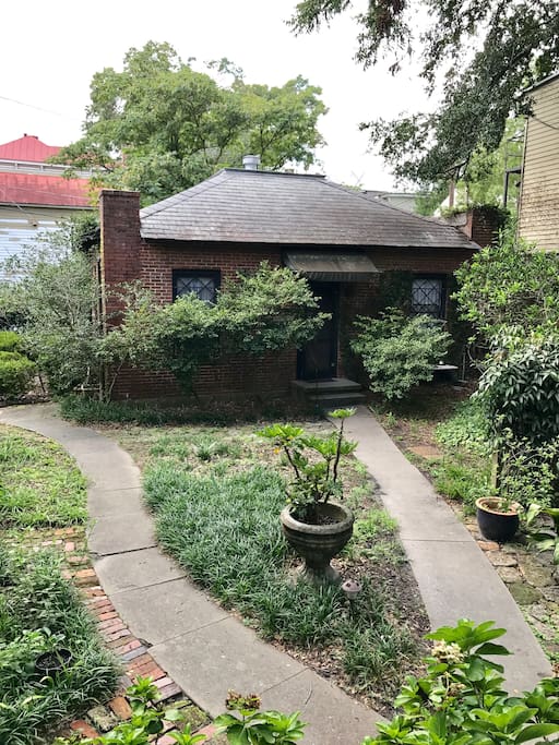 Exterior of Carriage House Duplex: This Charming Building is in the Gardens behind the George Baldwin Mansion.