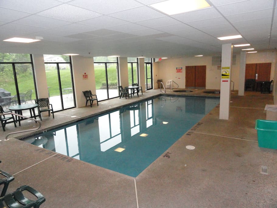 Indoor pool and hot tubs in lower floor