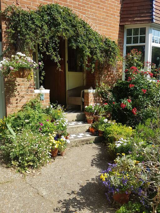 House entrance and porch in the Summer